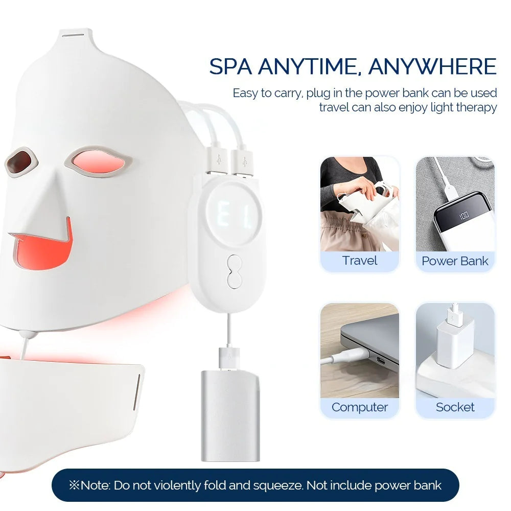 LuminaGlow™ LED face and neck mask with controller and power bank options