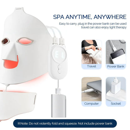 LuminaGlow™ LED face and neck mask with controller and power bank options