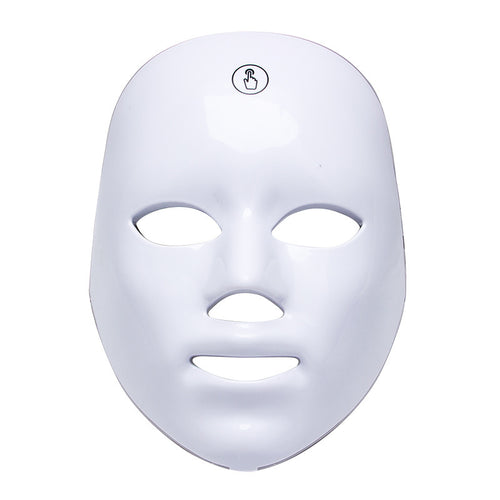 Front view of the white PhotonAura™ LED skin revival mask with cutouts for the eyes, nose, and mouth