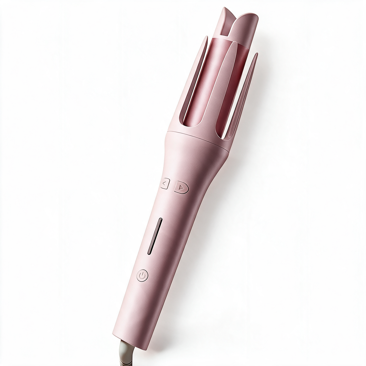 Dusty rose CurlMuse™ automatic hair curler shown at an angle on a white background