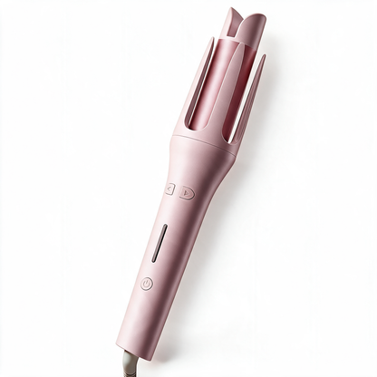 Dusty rose CurlMuse™ automatic hair curler shown at an angle on a white background