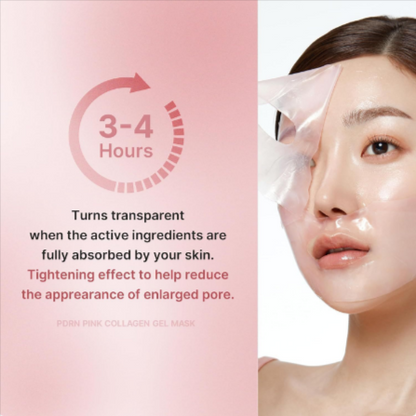HydraVeil™ pink collagen gel mask pouch with a translucent pink sheet mask, ten-pack