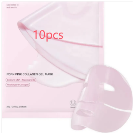 Benefits of the HydraVeil™ pink collagen gel mask shown on a white background