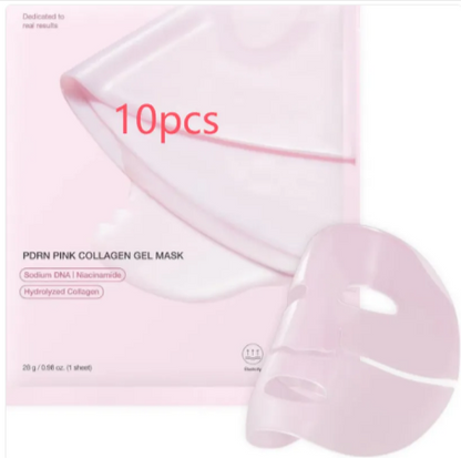 Benefits of the HydraVeil™ pink collagen gel mask shown on a white background