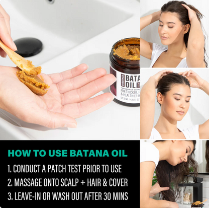 How-to guide for the BatanaBloom™ batana oil hair mask with application steps