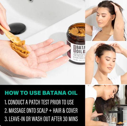 How-to guide for the BatanaBloom™ batana oil hair mask with application steps