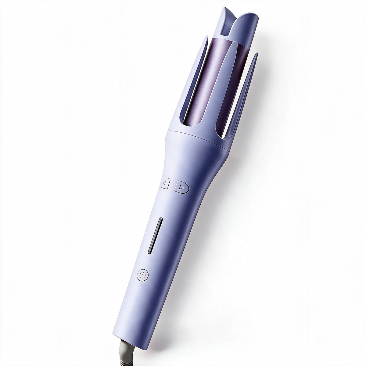 Lavender CurlMuse™ automatic curling wand with directional and power buttons on a white background