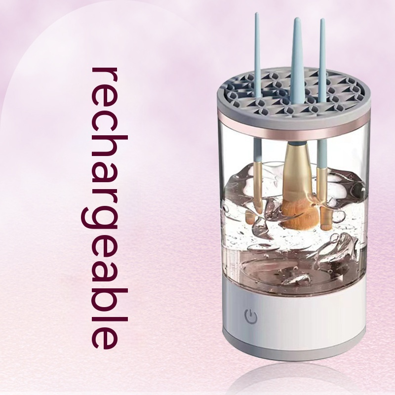 Makeup brushes soaking inside the rechargeable SwiftClean™ electric brush cleaner