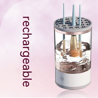 Makeup brushes soaking inside the rechargeable SwiftClean™ electric brush cleaner